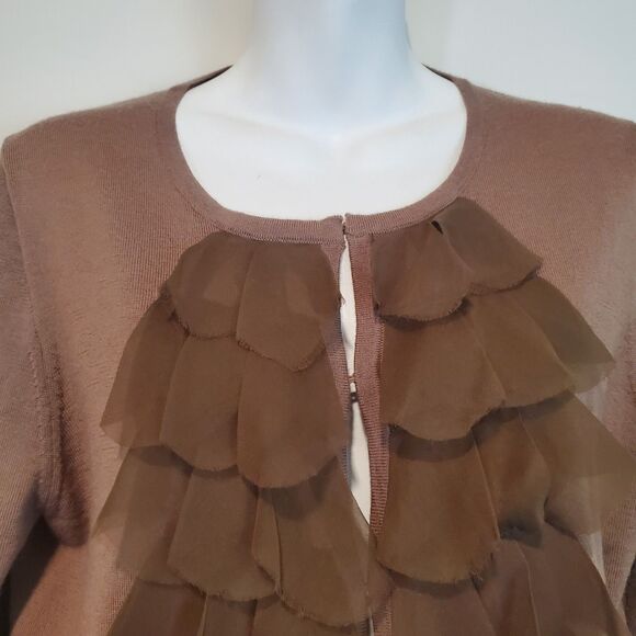 J Crew Women's Cardigan Sweater Large Brown Merino Wool Preppy Academia Vintage - Picture 2 of 11